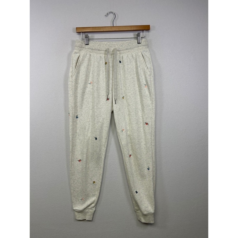 Cottagecore Old Navy‎ Womens S Oatmeal Floral Embroidered Jogger Sweatpants